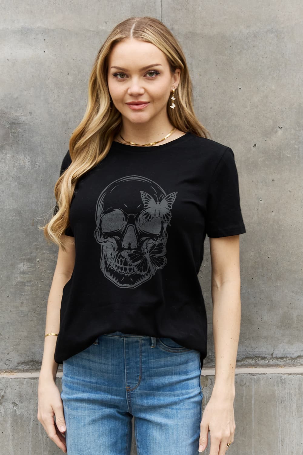 Simply Love Skull Butterfly Graphic Cotton T-Shirt