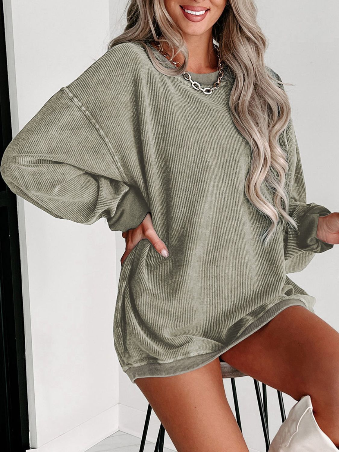 Round Neck Dropped Shoulder Sweatshirt