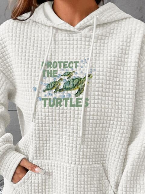 Full Size Turtle Graphic Drawstring Hoodie