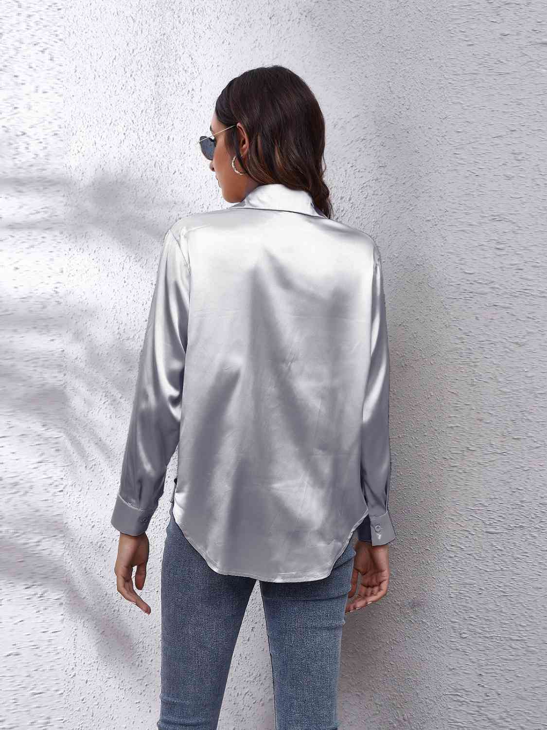 Collared Neck Buttoned Long Sleeve Shirt