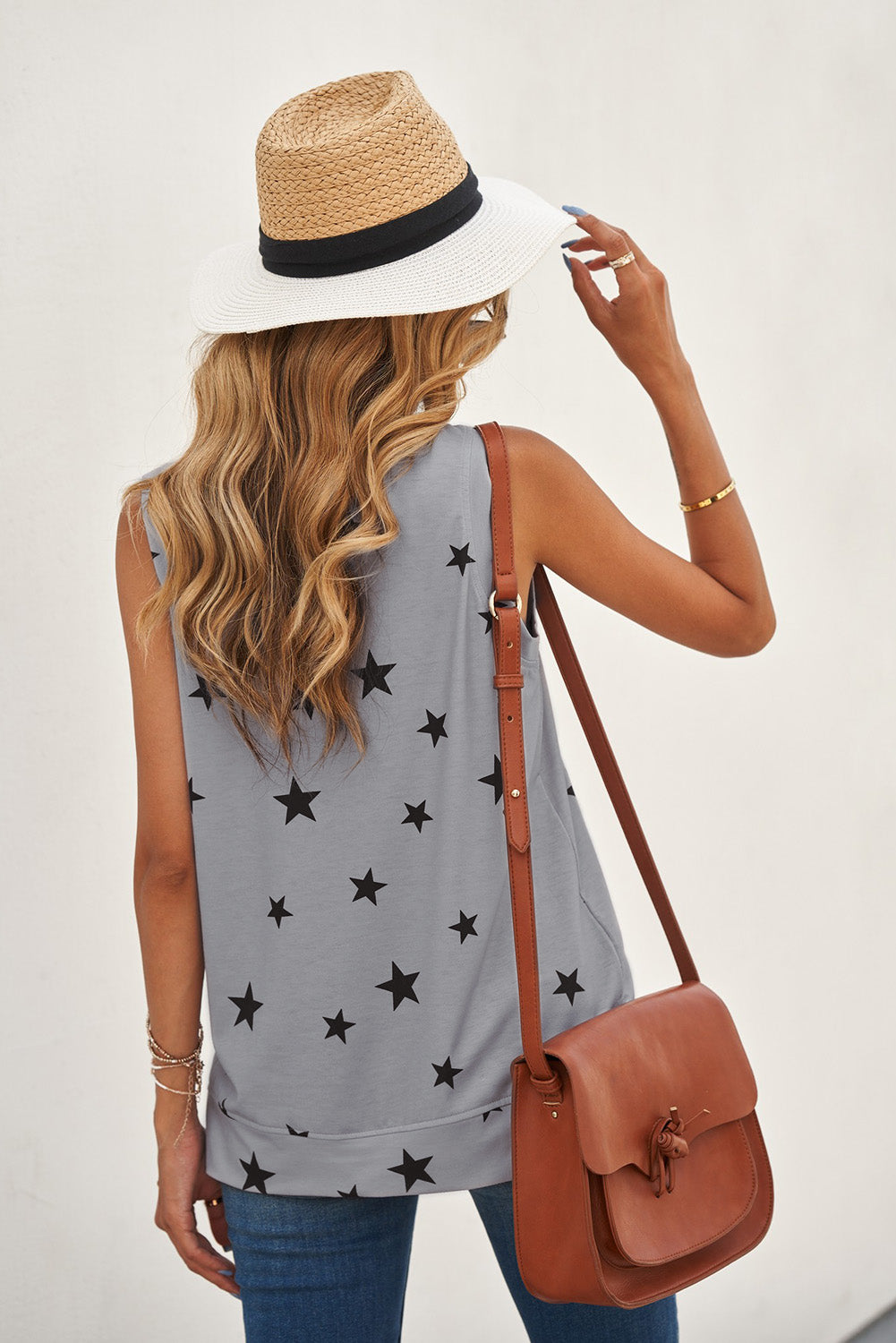 Star Print Tank with Slits