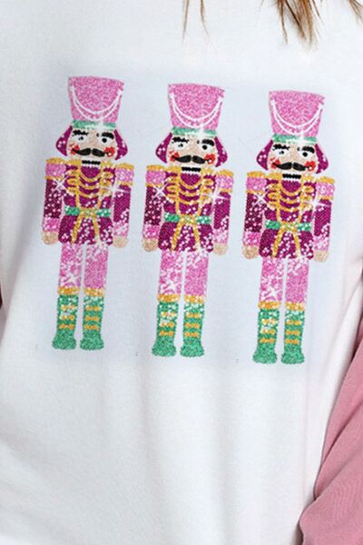 Nutcracker Sequin Round Neck Long Sleeve T-Shirt