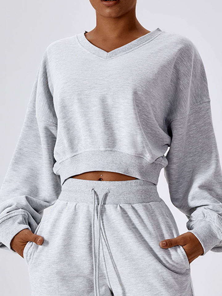 V-Neck Dropped Shoulder Sports Sweatshirt