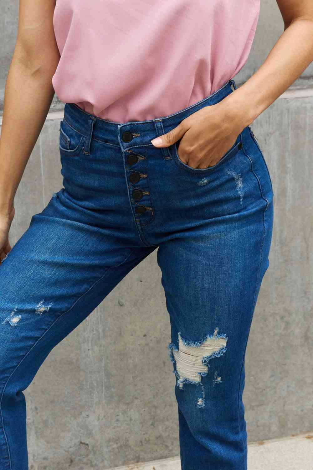 Judy Blue Melanie Full Size High Waisted Distressed Boyfriend Jeans