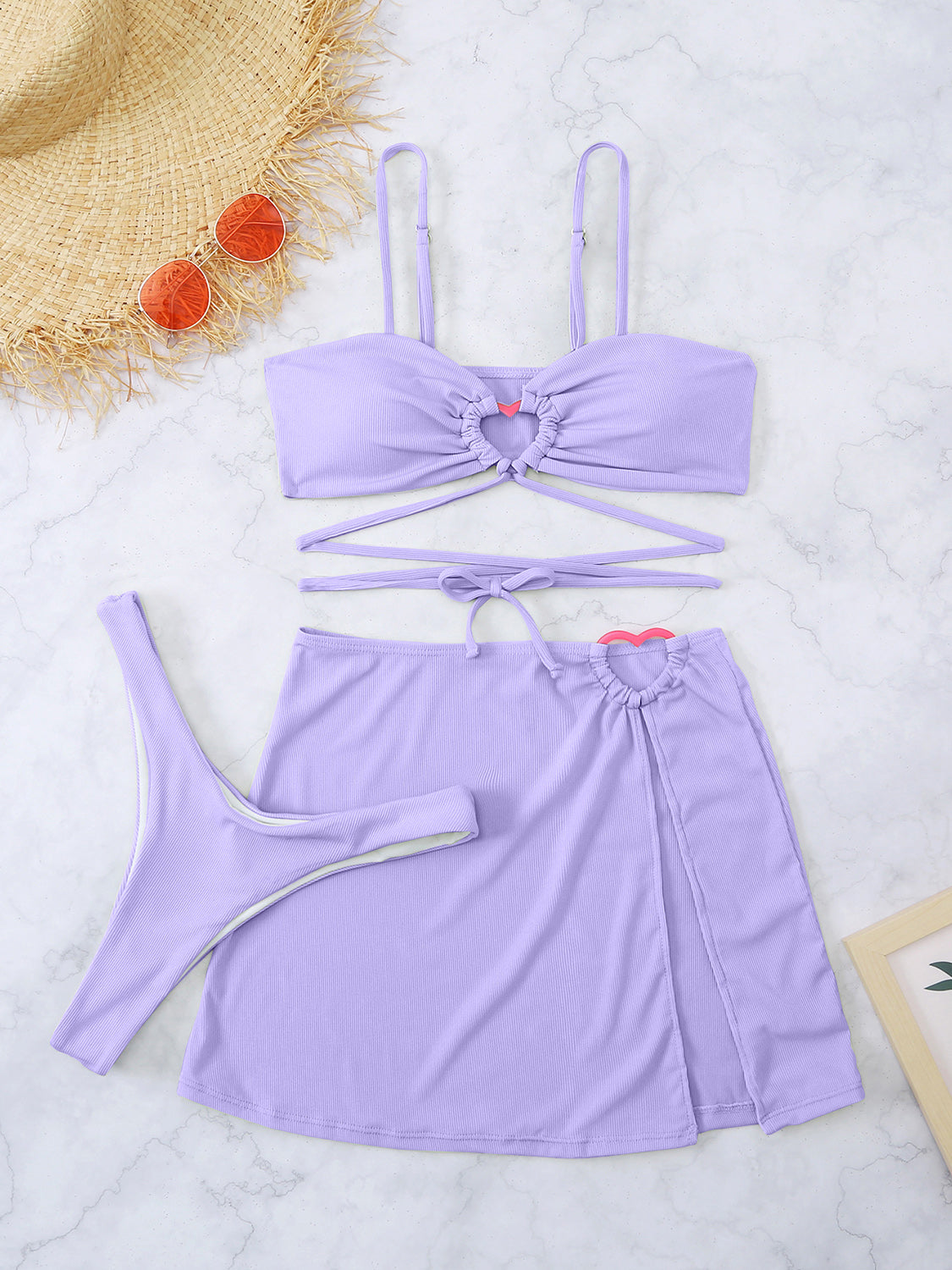 Cutout Spaghetti Strap Three-Piece Swim Set