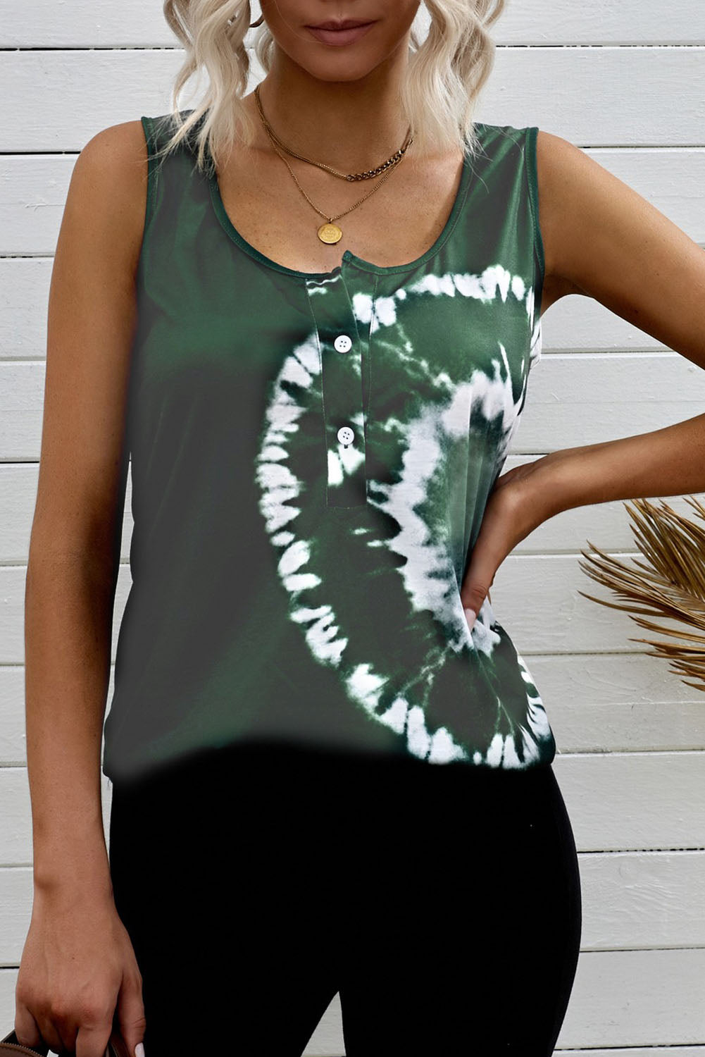 Tie-Dye Scoop Neck Henley Tank