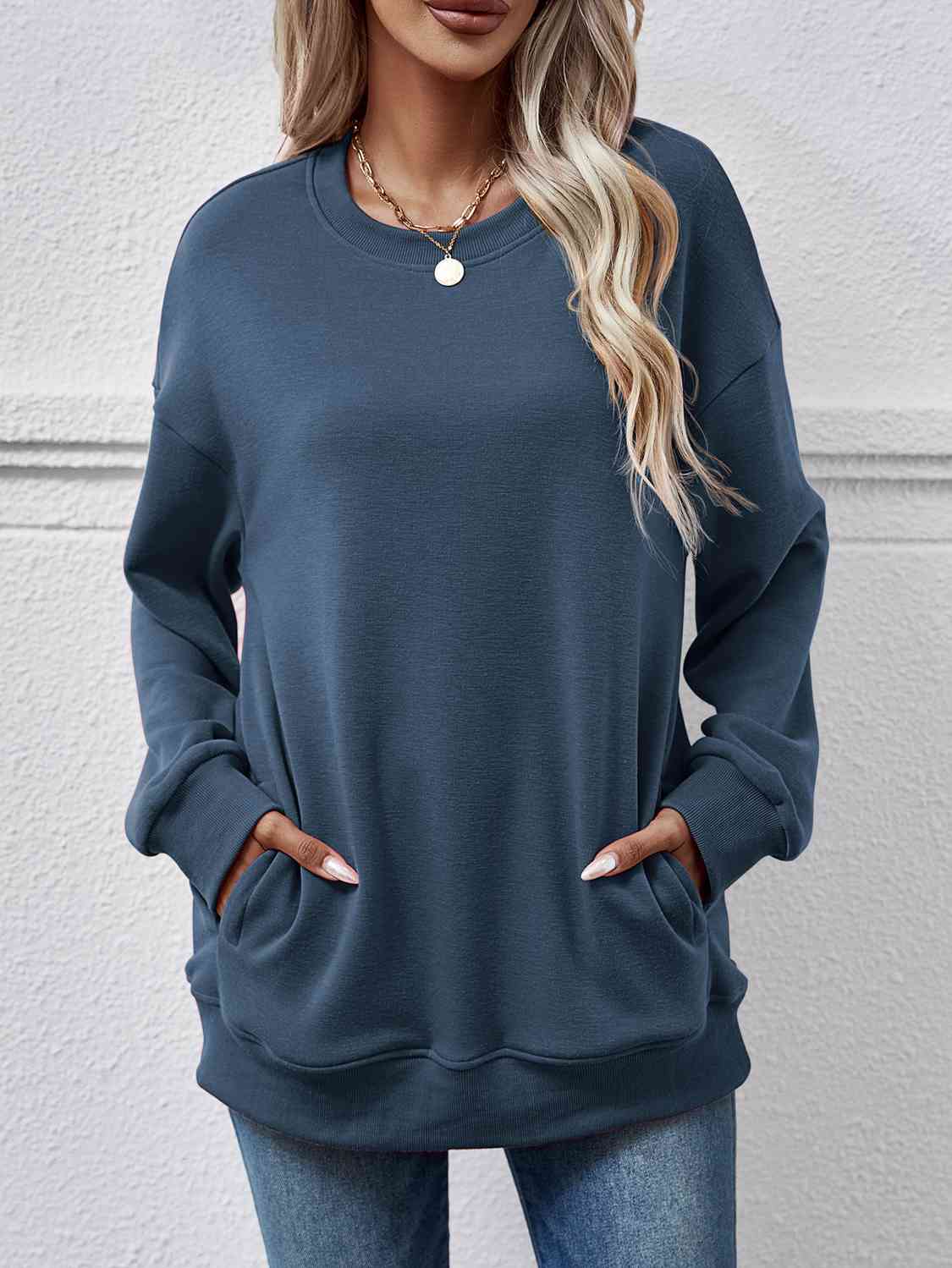 Dropped Shoulder Sweatshirt with Pockets