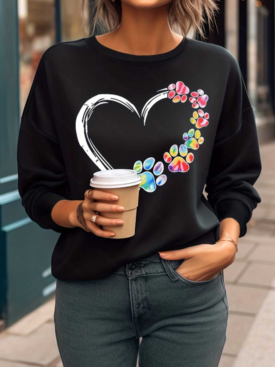 Heart Graphic Round Neck Sweatshirt