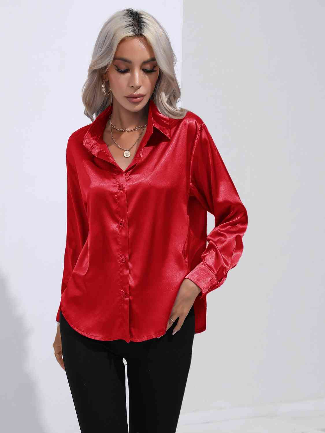 Collared Neck Buttoned Long Sleeve Shirt