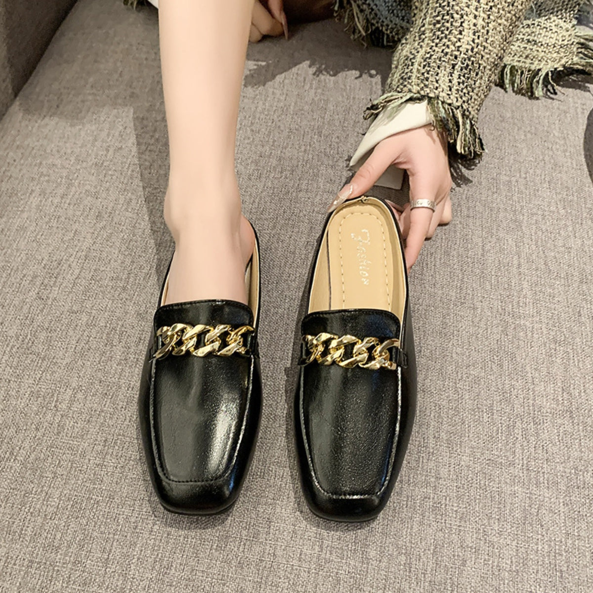 PU Leather Square Toe Flat Loafers