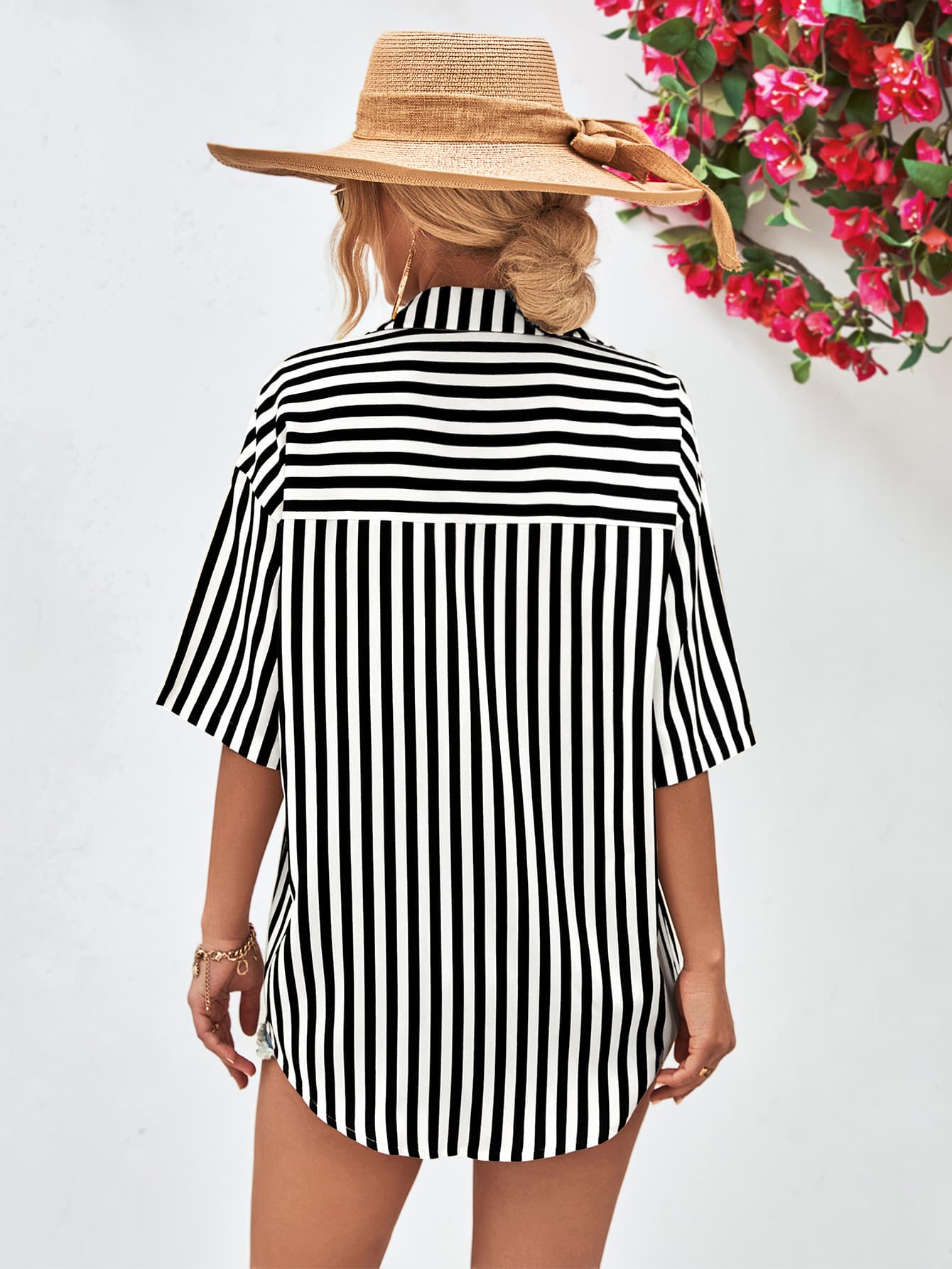 Striped Dropped Shoulder Half Sleeve Shirt