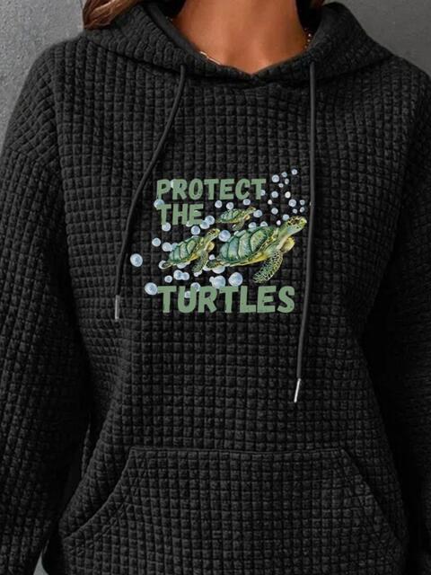 Full Size Turtle Graphic Drawstring Hoodie