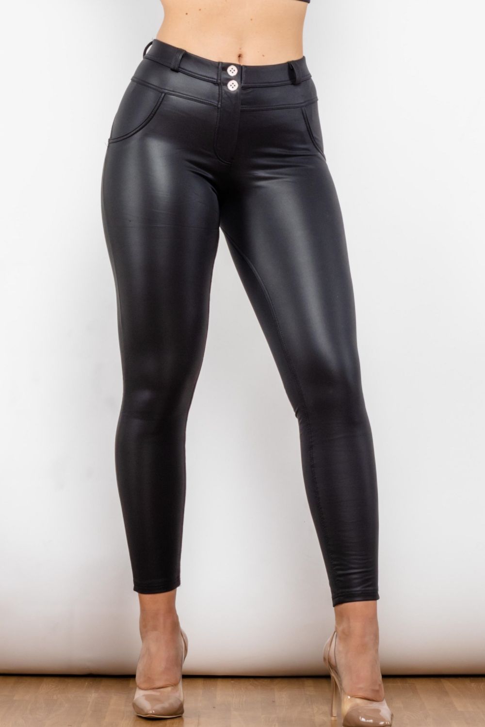 Full Size PU Leather Buttoned Leggings