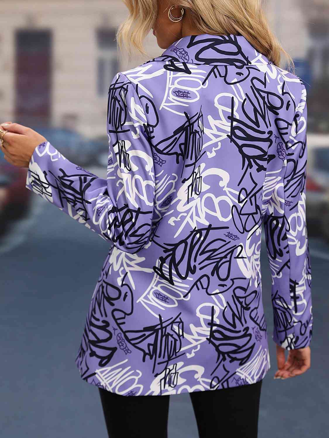 Printed Lapel Collar Long Sleeve Blazer