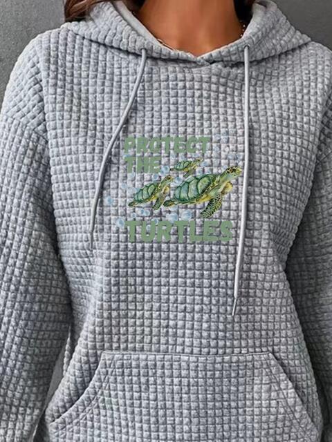 Full Size Turtle Graphic Drawstring Hoodie