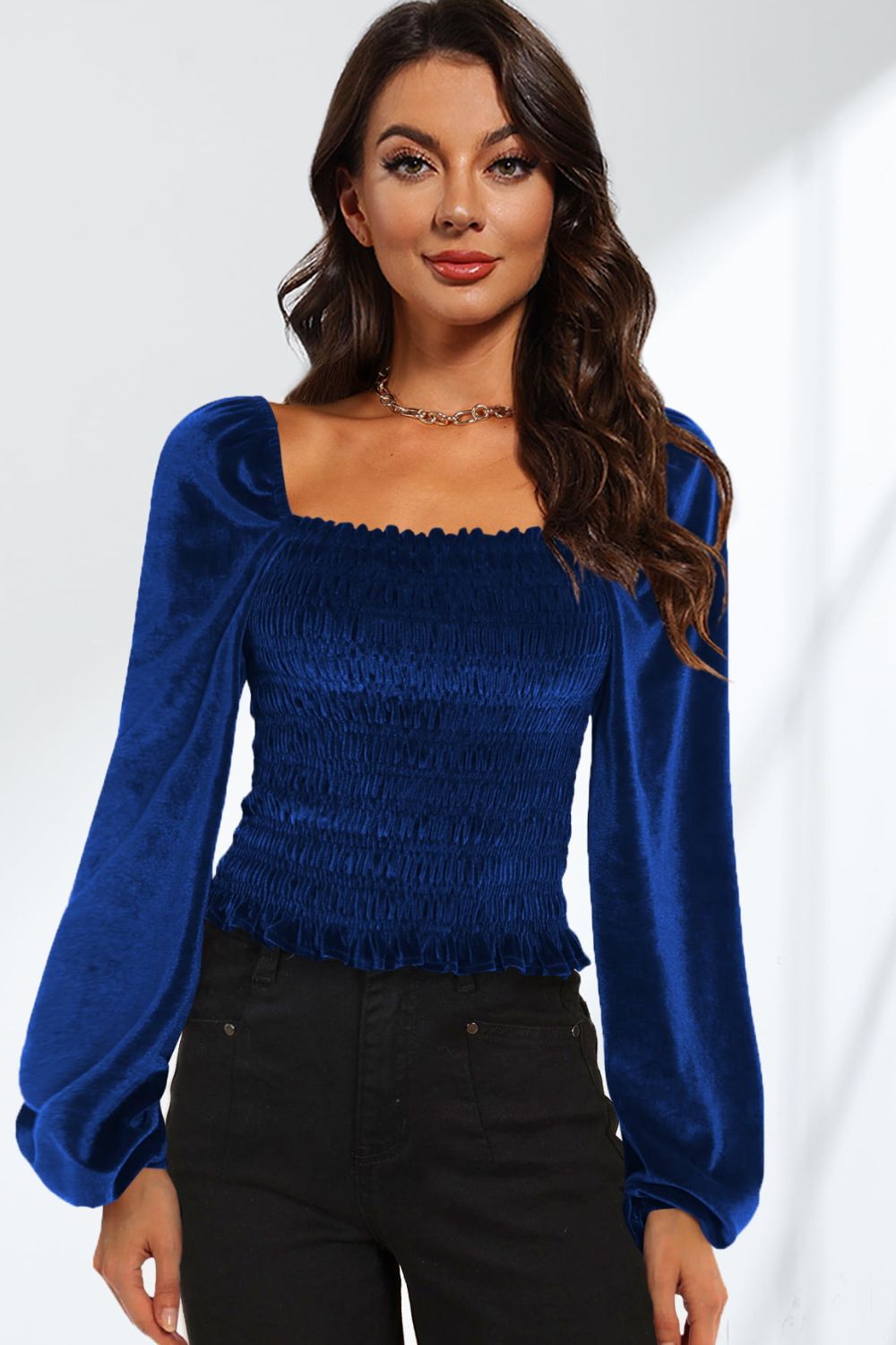 Double Take Smocked Square Neck Long Sleeve Blouse