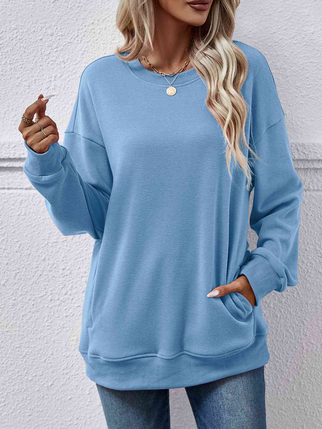 Dropped Shoulder Sweatshirt with Pockets