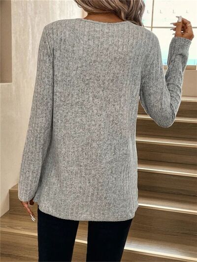 Lace Detail Ribbed Long Sleeve Knit Top